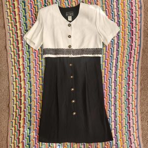 Vintage 80s Black & White Button-up Dress